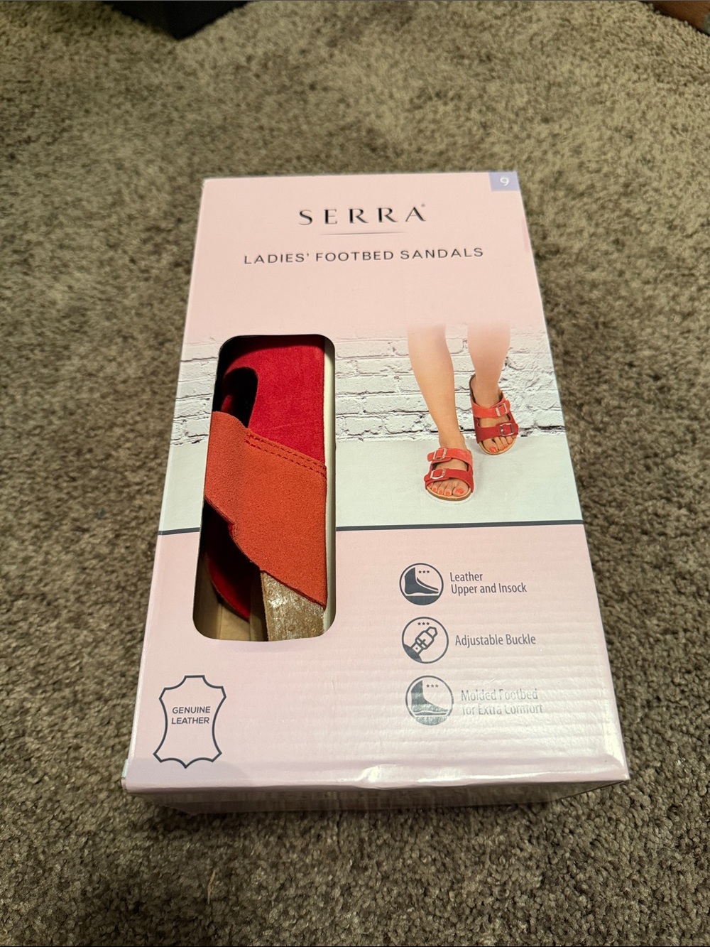 Serra Ladies' Footbed Sandals - Red and Tan